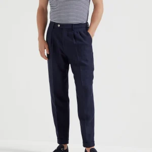Trousers with textured stripes