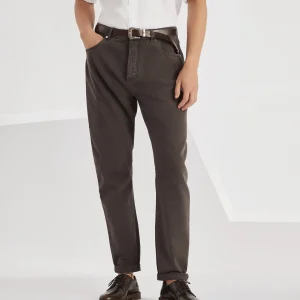 Garment-dyed denim trousers