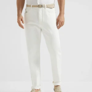 Garment-dyed denim trousers