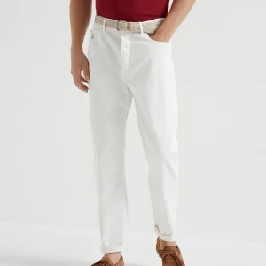 Garment-dyed denim trousers