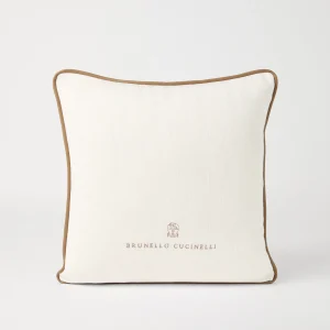Cushion with embroidered logo