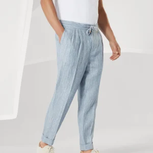 Trousers with double pleats and drawstring