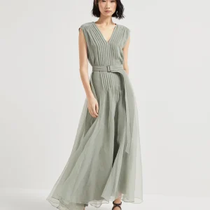 Crispy silk dress with monili