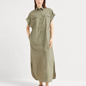 Poplin chemisier dress with monili