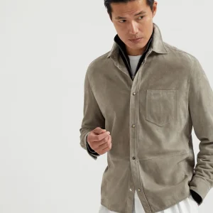Double-face suede overshirt