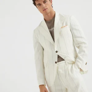 Wide chalk stripe deconstructed blazer