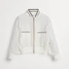 Organza chalk stripe bomber jacket