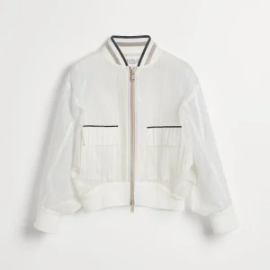Organza chalk stripe bomber jacket